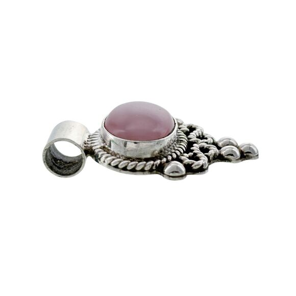 Vintage Sterling Silver 925 Pink Cat's Eye Pendant - Picture 2 of 5